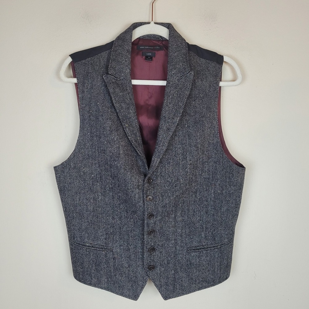 John Varvatos Vest 40 Gray Herringbone Luxe Wool Blend Notch Lapel Waistcoat